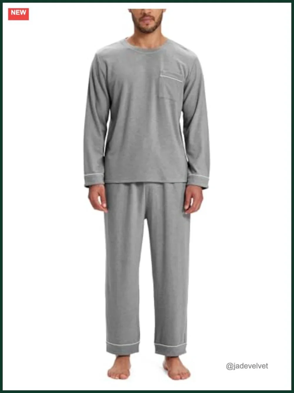 Men's Long Sleeve Crewneck Pajama Set with Pockets Rayon Loungewear
